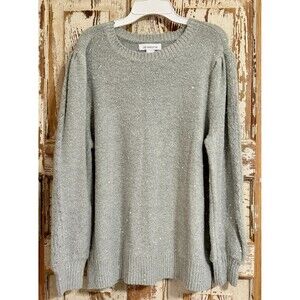 Liz Claiborne Crew Neck Metallic Shimmer Sweater - Light Grey - Petite Large